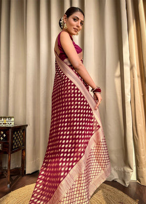 Maroon Spun Silk Saree With Blouse Piece