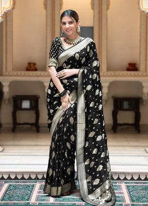 Black Spun Silk Saree With Blouse Piece