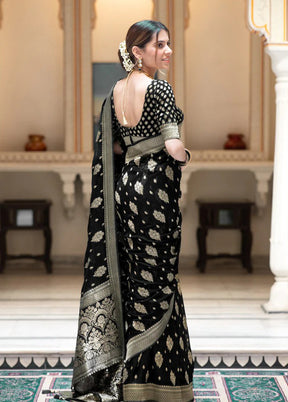 Black Spun Silk Saree With Blouse Piece