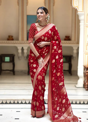 Red Spun Silk Saree With Blouse Piece