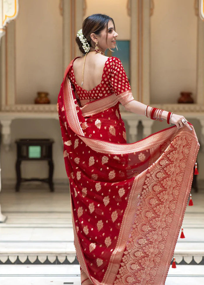 Red Spun Silk Saree With Blouse Piece