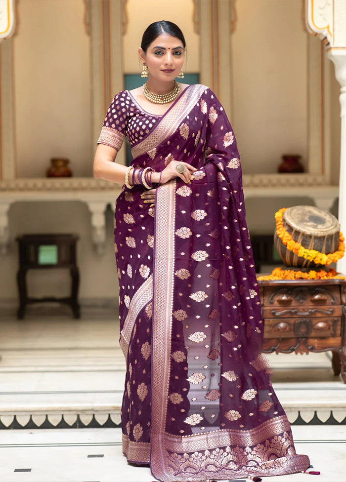 Wine Spun Silk Saree With Blouse Piece