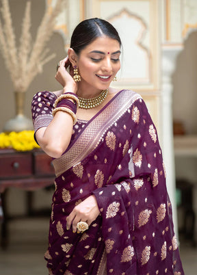 Wine Spun Silk Saree With Blouse Piece