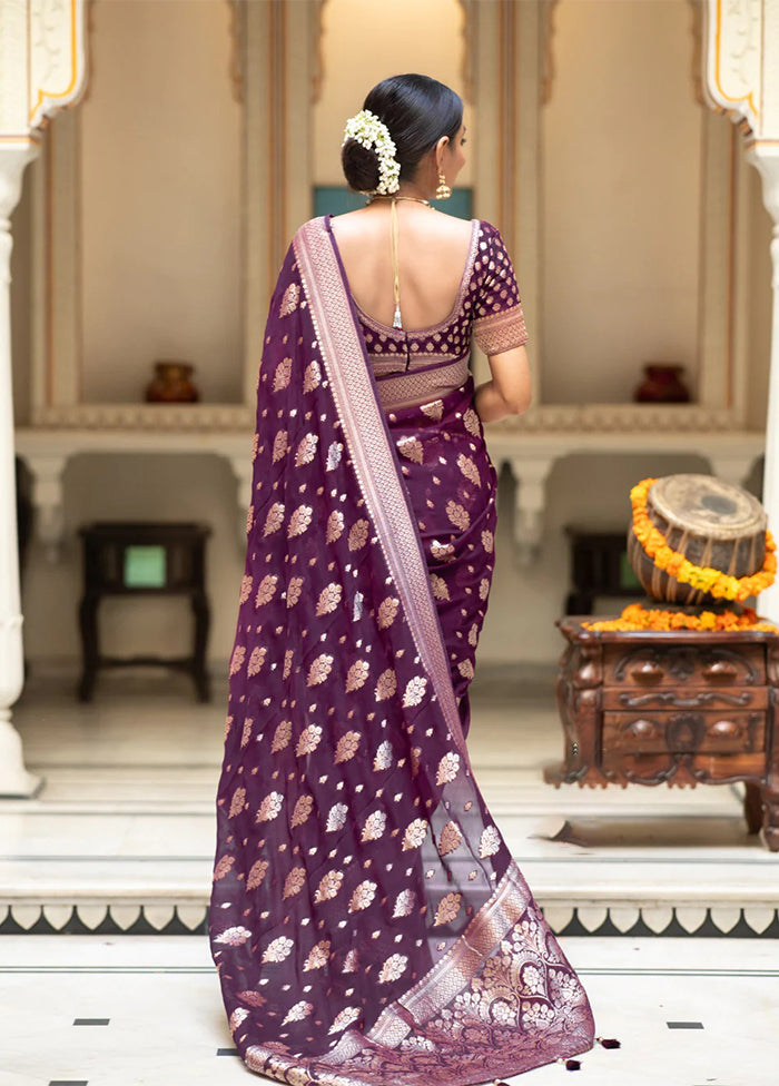 Wine Spun Silk Saree With Blouse Piece