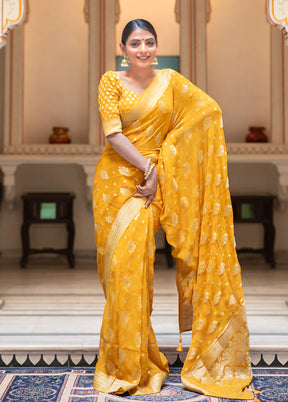 Yellow Spun Silk Saree With Blouse Piece