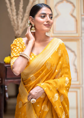 Yellow Spun Silk Saree With Blouse Piece