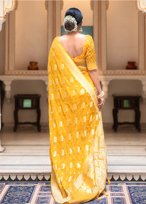 Yellow Spun Silk Saree With Blouse Piece