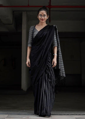 Black Spun Silk Saree With Blouse Piece