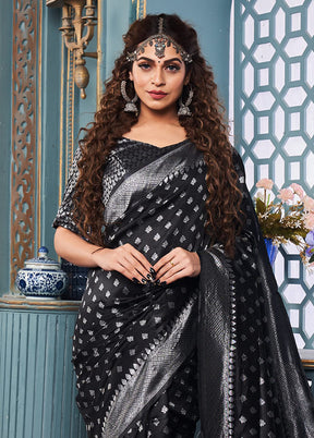 Black Spun Silk Saree With Blouse Piece