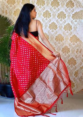 Red Spun Silk Saree With Blouse Piece