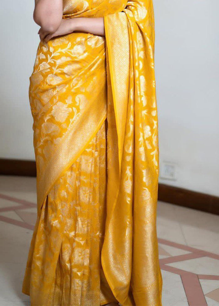 Yellow Spun Silk Saree With Blouse Piece