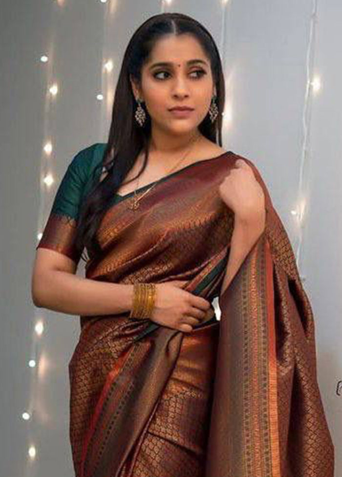 Brown Spun Silk Saree With Blouse Piece