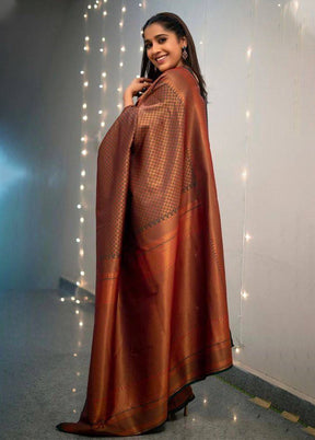 Brown Spun Silk Saree With Blouse Piece