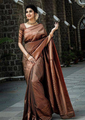 Brown Spun Silk Saree With Blouse Piece