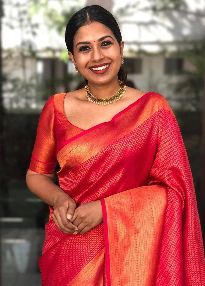 Red Spun Silk Saree With Blouse Piece