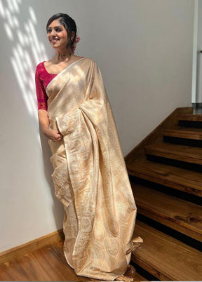 Cream Spun Silk Saree With Blouse Piece