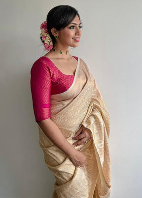 Cream Spun Silk Saree With Blouse Piece