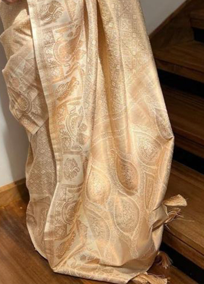 Cream Spun Silk Saree With Blouse Piece