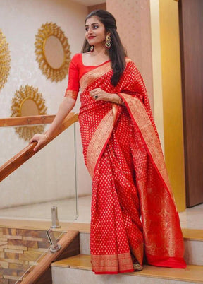 Red Spun Silk Saree With Blouse Piece