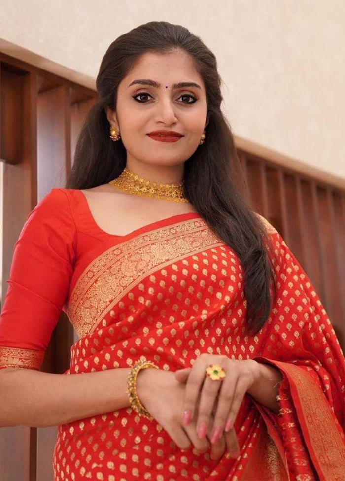 Red Spun Silk Saree With Blouse Piece