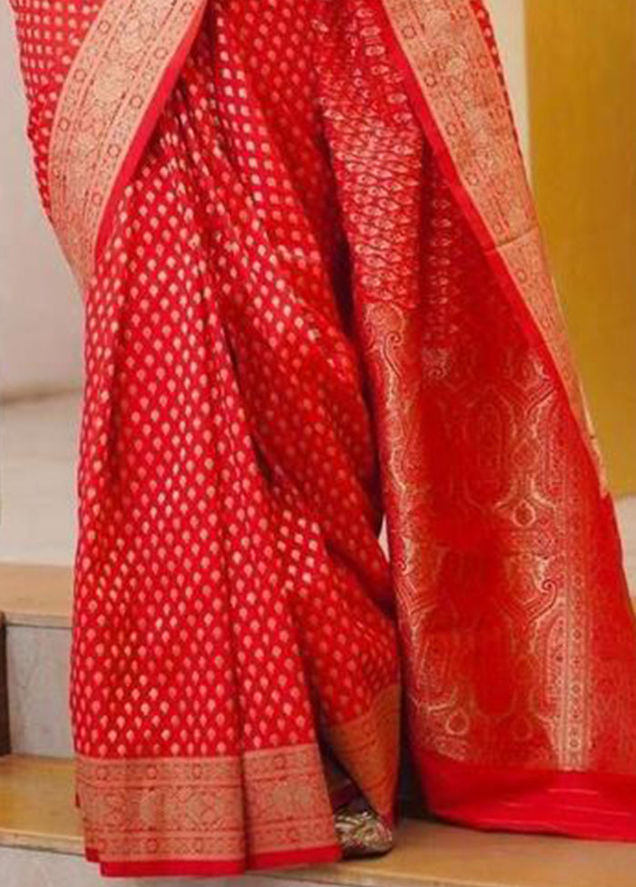 Red Spun Silk Saree With Blouse Piece