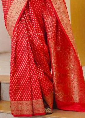 Red Spun Silk Saree With Blouse Piece