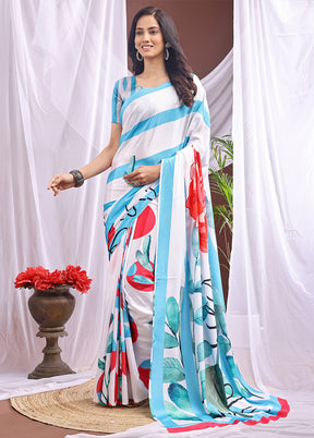 White Spun Silk Saree With Blouse Piece