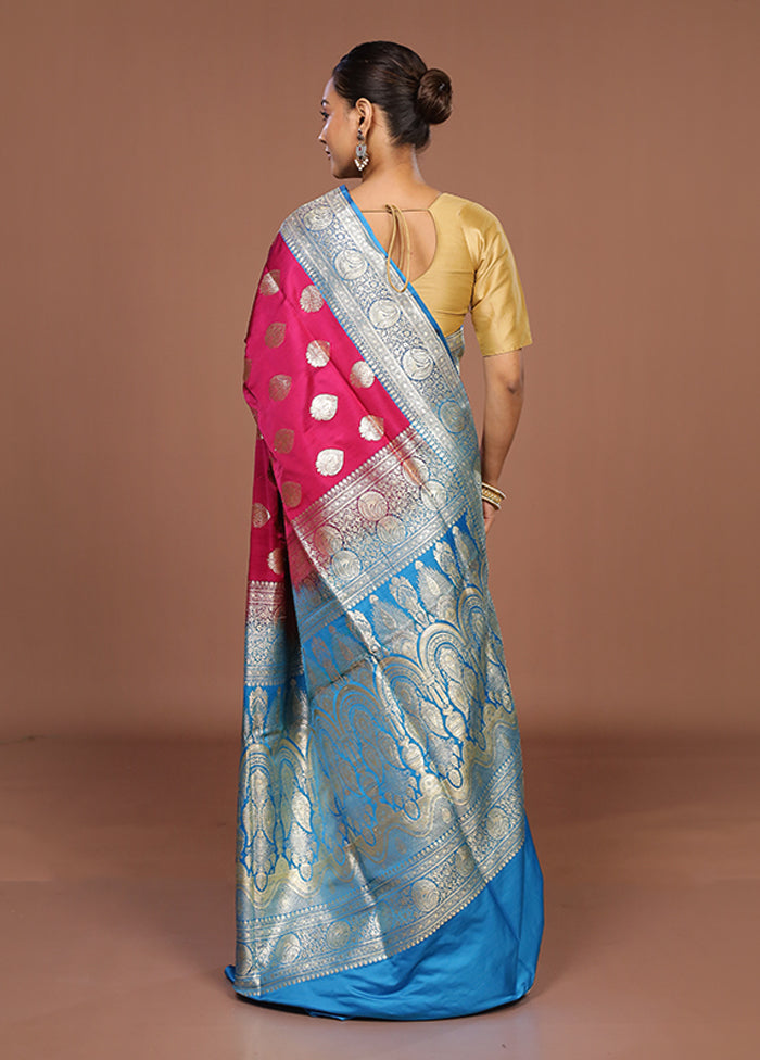 Pink Handloom Banarasi Pure Silk Saree With Blouse Piece