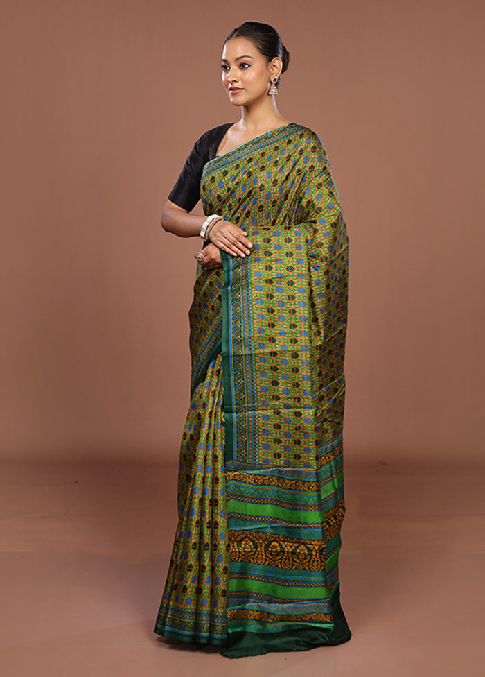 Yellow Printed Pure Silk Saree Without Blouse Piece