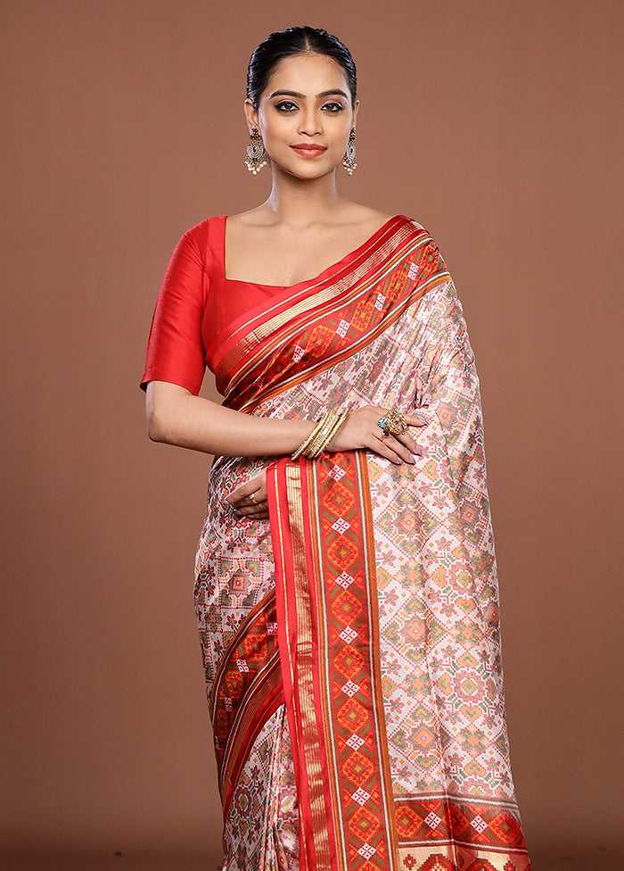 Cream Handloom Jamewar Pure Silk Saree With Blouse Piece