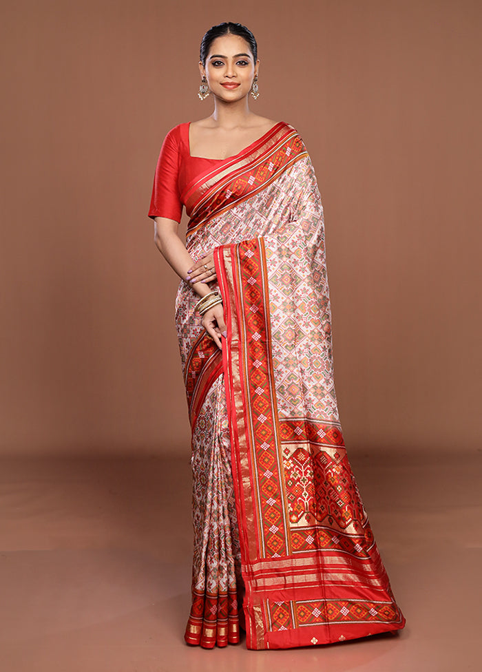 Cream Handloom Jamewar Pure Silk Saree With Blouse Piece