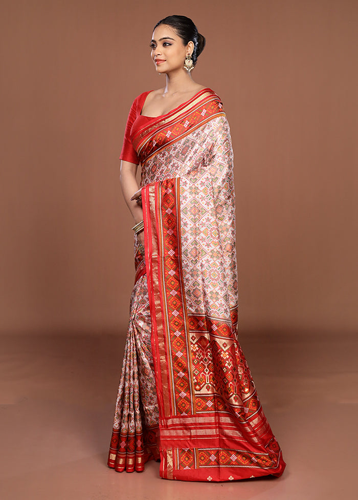 Cream Handloom Jamewar Pure Silk Saree With Blouse Piece