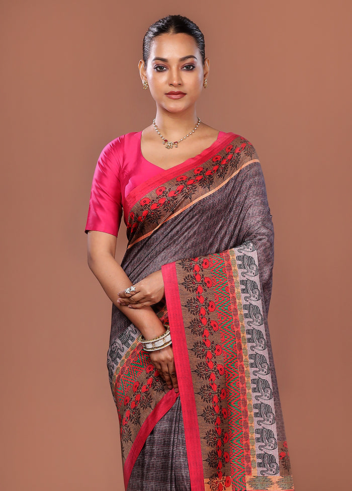 Grey Chanderi Cotton Saree Without Blouse Piece