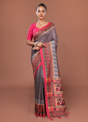 Grey Chanderi Cotton Saree Without Blouse Piece
