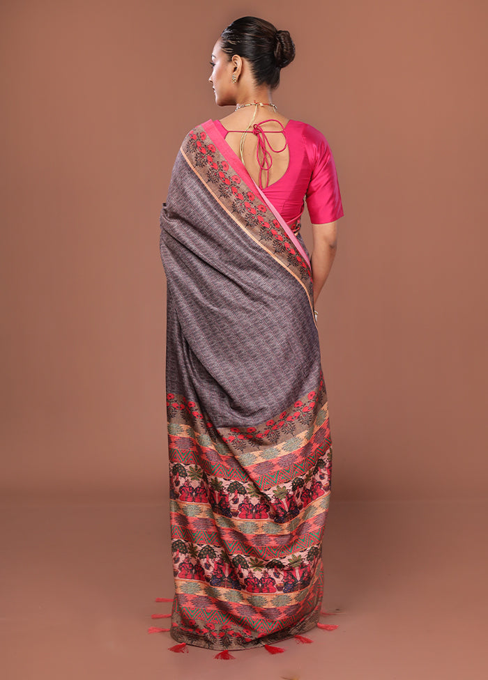 Grey Chanderi Cotton Saree Without Blouse Piece
