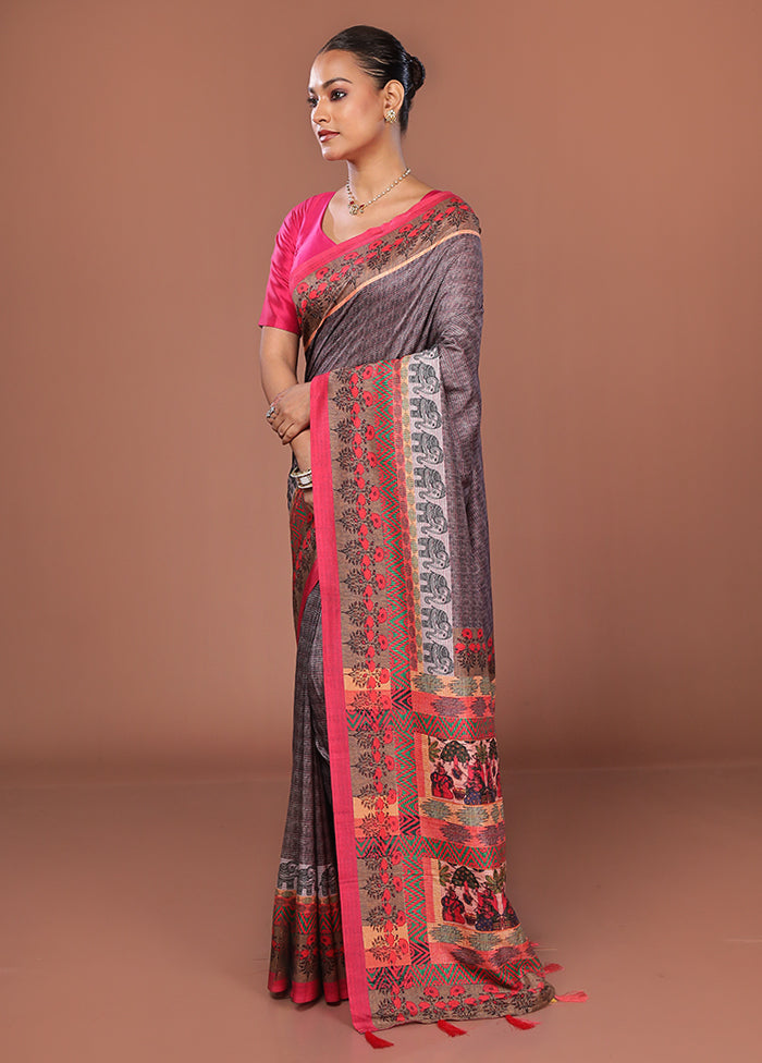 Grey Chanderi Cotton Saree Without Blouse Piece