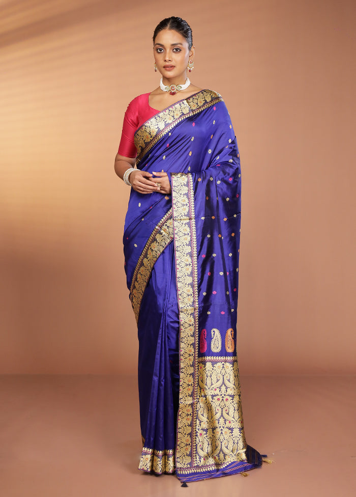 Blue Handloom Assam Pure Silk Saree With Blouse Piece