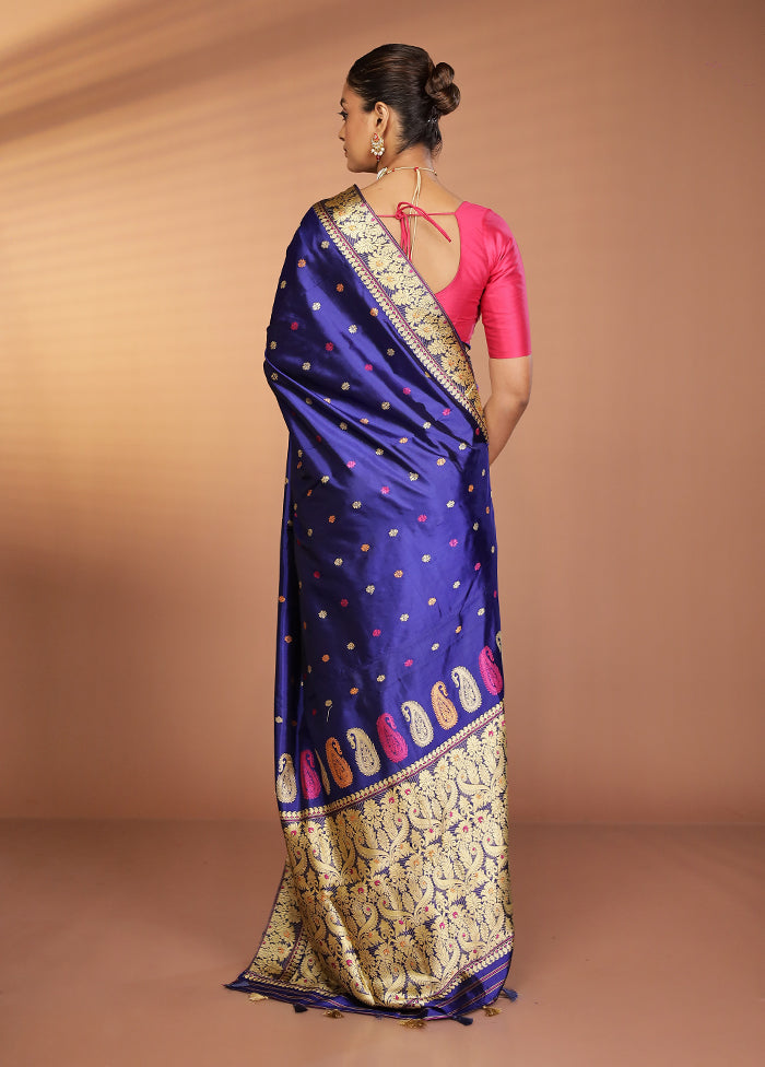 Blue Handloom Assam Pure Silk Saree With Blouse Piece