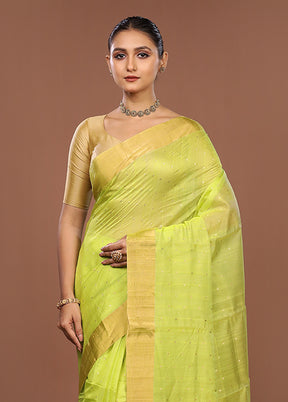 Green Handloom Chanderi Pure Silk Saree With Blouse Piece