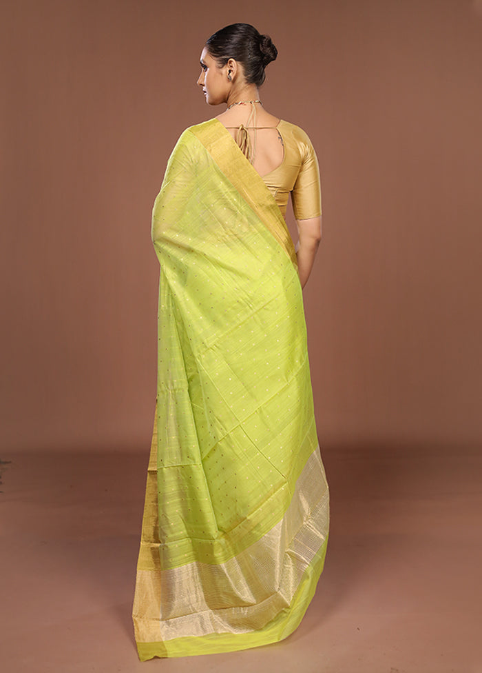 Green Handloom Chanderi Pure Silk Saree With Blouse Piece