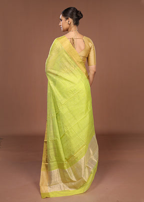 Green Handloom Chanderi Pure Silk Saree With Blouse Piece