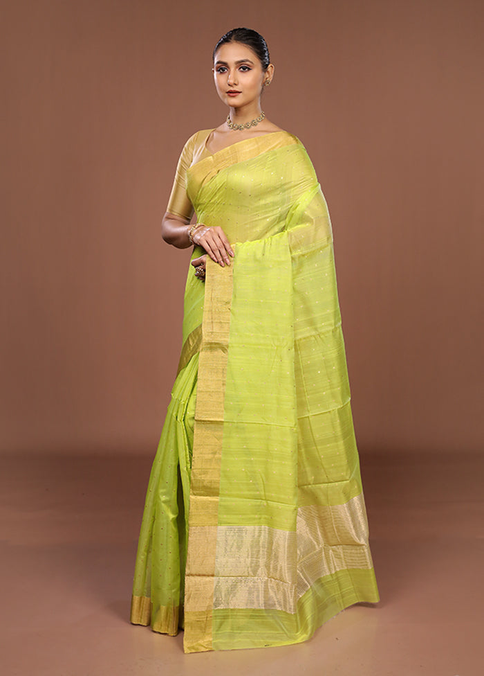 Green Handloom Chanderi Pure Silk Saree With Blouse Piece