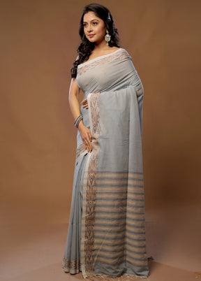Blue Khadi Cotton Saree With Blouse Piece - Indian Silk House Agencies