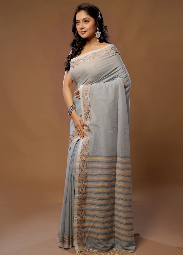 Blue Khadi Cotton Saree With Blouse Piece - Indian Silk House Agencies