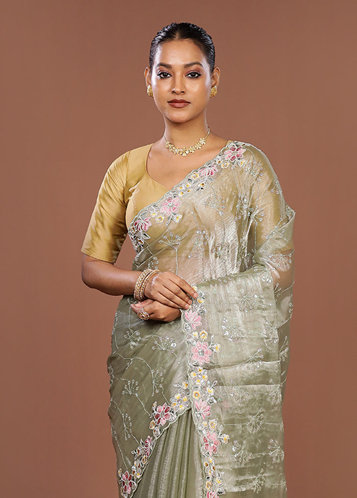 Green Organza Saree With Blouse Piece