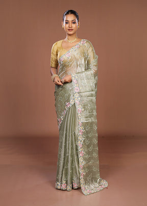 Green Organza Saree With Blouse Piece