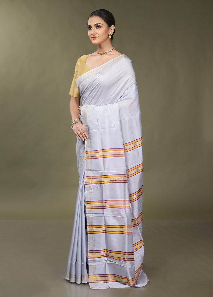 Purple Kalakshetra Silk Saree With Blouse Piece