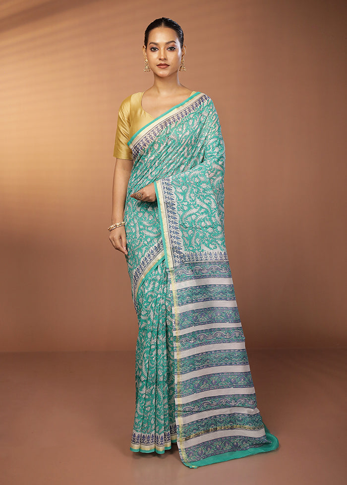 Green Chanderi Silk Saree With Blouse Piece