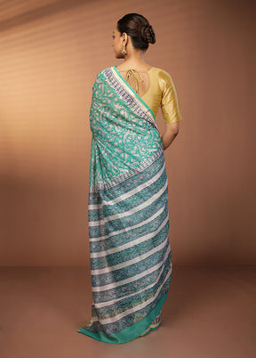 Green Chanderi Silk Saree With Blouse Piece