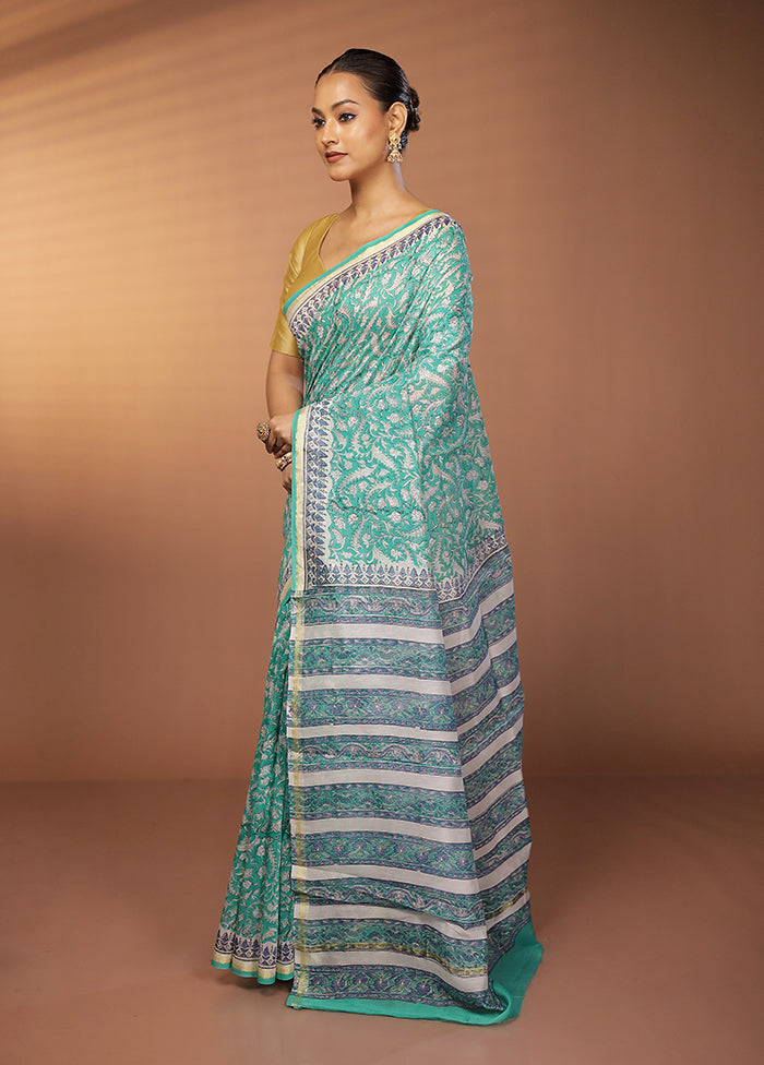 Green Chanderi Silk Saree With Blouse Piece